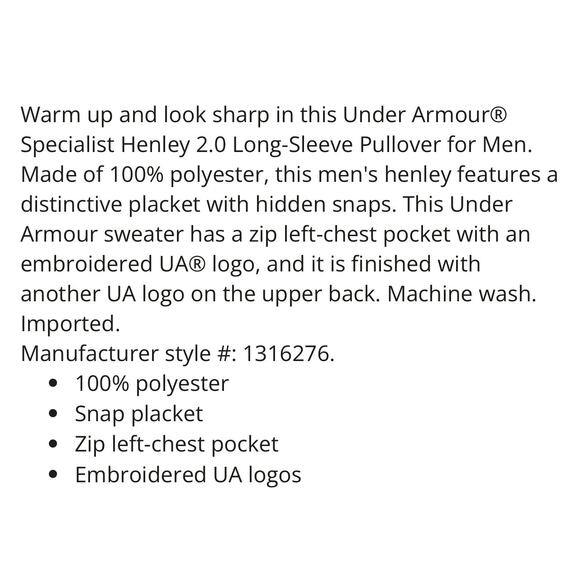 Under Armour Cold Gear Pullover‎ Men’s Big & Tall Size XXL Specialist Henley 2.0 - Picture 9 of 9